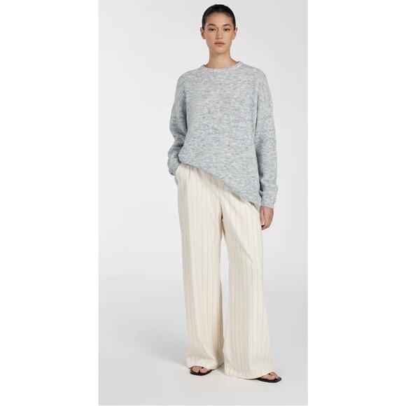 New Dissh Sander Cream Striped Pants Wide Leg Trousers 4 High Waisted Work - Picture 1 of 14